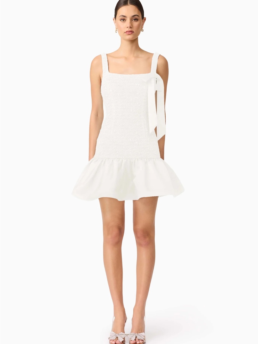 Elliatt White Square-Neck Mini Dress with Side Bow
